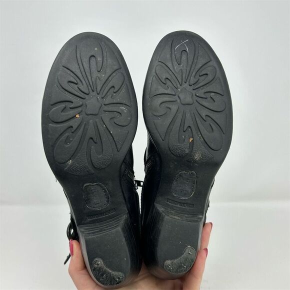 Born Women's Black Leather Western Ankle Booties Size 7.5 Harness Strap Zip - Picture 9 of 14